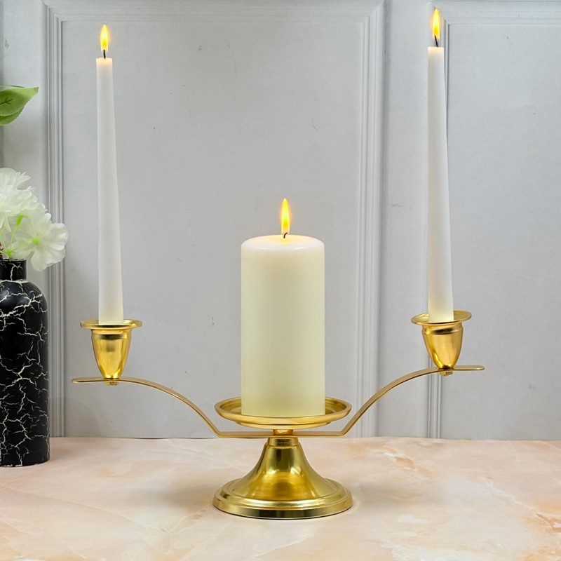 Hosley Gold Metal Unity Candle Holders for Wedding Ceremony Set.
