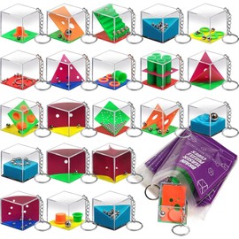 Brain Teaser cubos de rompecabezas en llavero (paquete de 24) – Mini juguetes de laberinto para niños, regalos únicos de fiesta, rellenos de bolsas de regalo, recompensas de aula, rellenos
