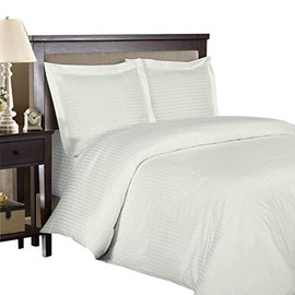 Royal Hotel Stripe Ivory 3pc Full/Queen Comforter Cover (Duvet Cover Set) 100-Percent Cotton, 500-Thread-Count, Sateen Striped