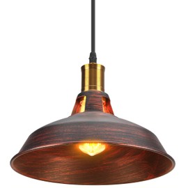 TOKIUS Retro Pendant Light, Diameter 27 cm Pendant Lamp Vintage Industrial Style Metal Ceiling Light E27 Socket Pendant Light for Dining Room Kitchen Restaurant (Rust Copper, Pack of 1)
