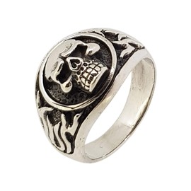 TreasureBay 925 Sterling Silver Band, Chunky Biker Skull Polished Ring, Silver Ring for Men, Sterling Silver