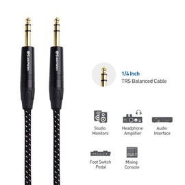 Cable Matters Premium Braided Balanced 1/4 Inch TRS Cable 10 ft (1/4 to 1/4 Cable)
