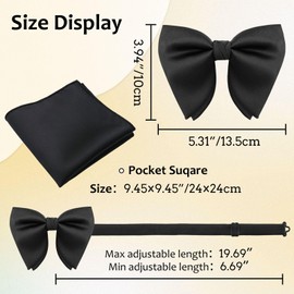LHXzizizi Oversized Bow Ties for Men, Adjustable Pre Tied Mens Bow Tie, Tuxedo Bowties Men for Wedding Party Graduation Proms (Black Set)