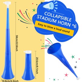 Haconba 6 Pack 24 Inch Collapsible Stadium Horn Noisemakers Plastic Cheering Trumpets Blow Horn for Sporting Events School Graduation Games Sports Themed Party Supplies (Blue)
