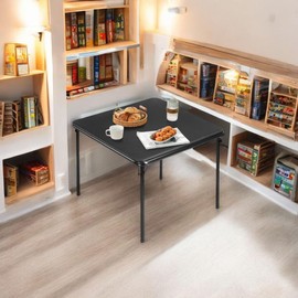 Homy Casa 33.9''Square Folding Table with PU Padded Tabletop, Portable Foldable Card Table, Indoor and Outdoor Folding Commercial Table for Picnic, Party, Camping, No Assembly, Black