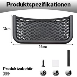 Scettar Pack of 2 Car Storage Nets, 26 x 12 cm Storage Net, Motorhome, Boot Net Bag Accessories, Suitable for Caravans, Campers, Trucks, with Self-Tapping Screws, Elastic Band, Mounting Strap