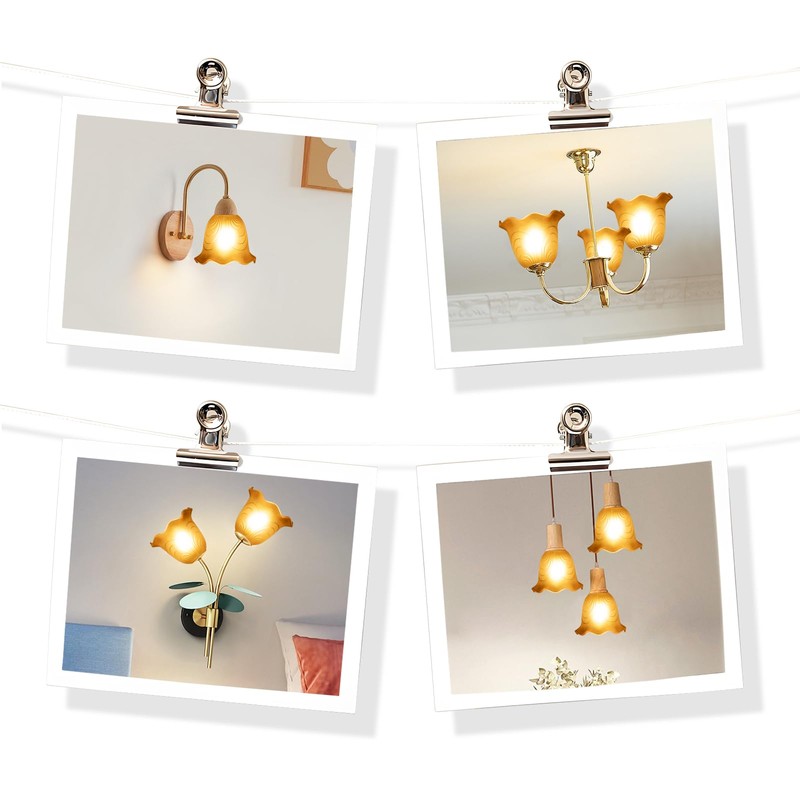 Amber Glass Lamp Shade Replacement with Bell Shaped, 1-5/8-inch Fitter