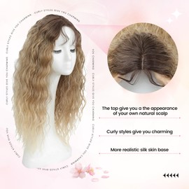 PANEWAY Hair Topper 20Inch Hair Toppers For Women with Thinning Hair Add Hair Volume Ombre Dark Blonde Mix Beige Blonde Synthetic 6.5’’x6.5’’ Ladies Wiglets Toppers Hair Pieces for Women