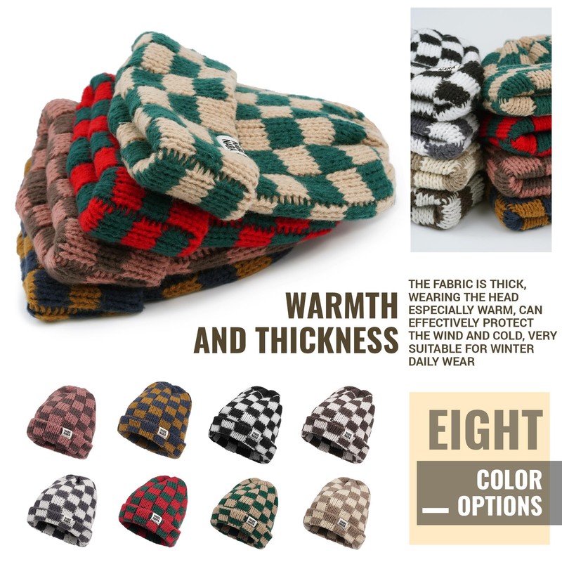 Clakllie Winter Stocking Beanie Hat Foldable Knitted Hats Roll-up Edge