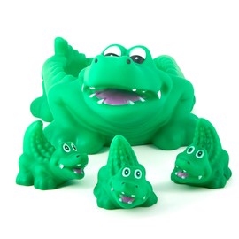 Srenta 4pc Alligator Bath Play Set, One Large with 3 Baby Alligators Bathtime Toys