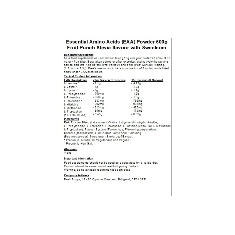 Essential Amino Acid (EAA) Powder - Fruit Punch Stevia (500g)