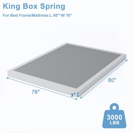 HOBINCHE Low Profile Box Spring King Size,3 Inch Box Spring for King Bed,Heavy Duty Mattress Foundation,Metal Bed Base/Noise Free/Non-Slip/Easy Assembly