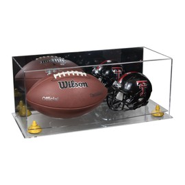 Better Display Cases Acrylic Full Size Football and Mini Helmet Display Case with Mirror Case, Yellow Risers and Clear Base 19.25" x 8.25" x 8" (B47/A103)