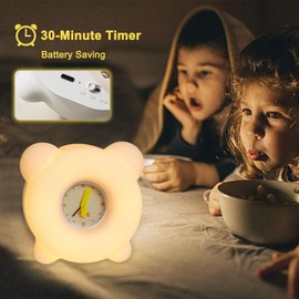 AVEKI Night Light for Kids, Cute Silicone Nursery Night Light with 30-Minute Timer & 3-Level Dimmable, Kids Alarm Clock for Bedroom, Rechargeable Bedside Touch Lamp Gifts for Boys Girls (Clock)