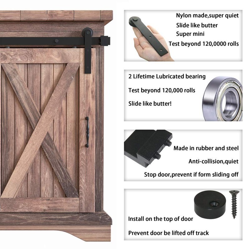 WINSOON 3.5FT Super Mini Sliding Barn Door Cabinet Hardware Kit
