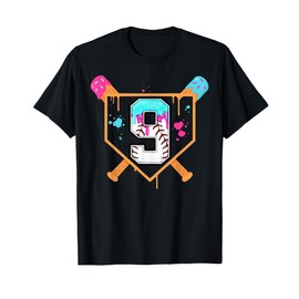 Baseball 9th Birthday Ice Cream Drip 9 Year Old Birthday Boy T-Shirt