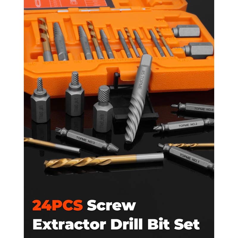 24 Piece Screw Extractor and Left Hand Drill Bits Set,