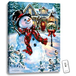 Crafted Creations 24" x 18" White and Red Christmas Snowman Back-lit Wall Art with Remote Control