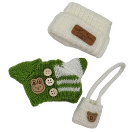 17cm Clothes Set(NO Doll), Hat & Overalls Set for 17cm Accessories Suit, Cute Clothes for Dress up Unique Style, Stylish Clothes for Doll (Button Up Green Sweater + White Hat +White Bag)