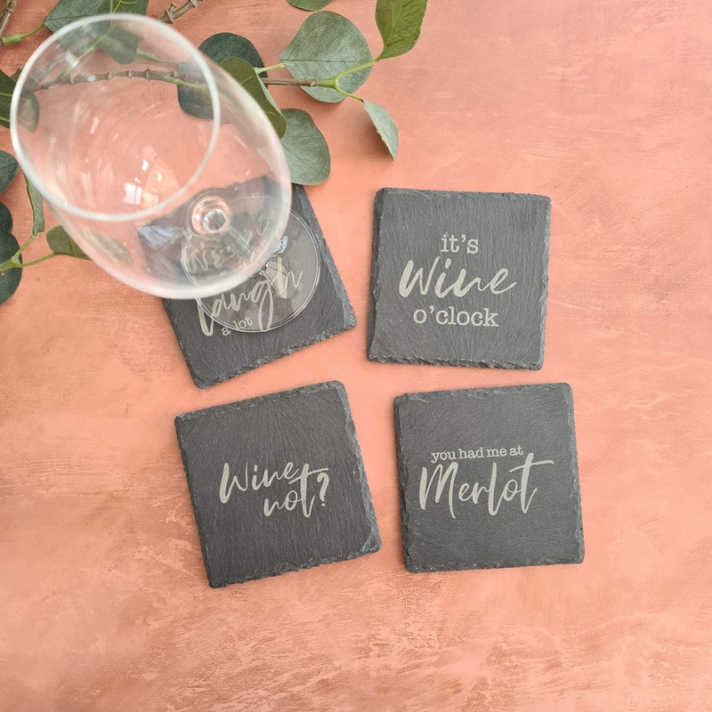 Wine Themed Natural Slate Coasters (set of 4)