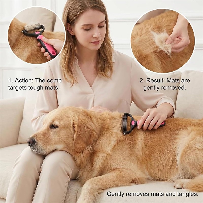 Pet Pro Grooming Tool, 2-in-1 Deshedding Dog Brush with 9/21