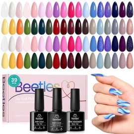 Beetles Gel Nail Polish, 36 Colors Palette Green Brown Pink Yellow Blue Nude Glitter Color Gel Polish with Base Matte& Glossy Top Coat Soak Off All Seasons Gift for Women Girls