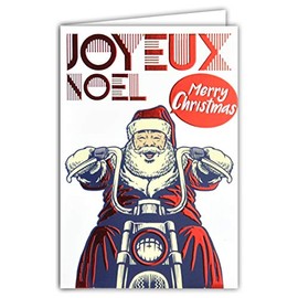 Card Merry Christmas Santa Hat Moustache Motorcycle Shipping Gifts Red Glossy