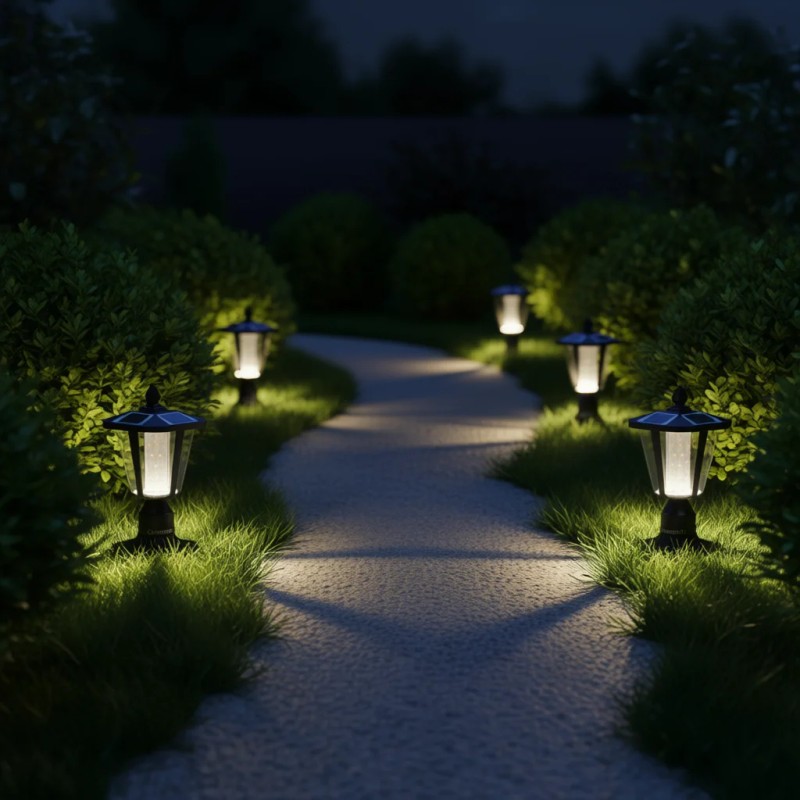 Modern Outdoor Solar Powered LED Lantern 15 Inch Black Plastic