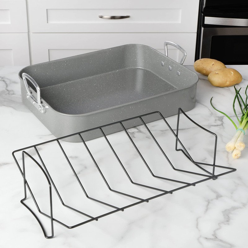 Gibson Home Oster Greystone 2-Piece Carbon Steel Roaster Pan w/Rack,