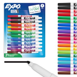 EXPO Marcadores de borrado en seco, marcadores de pizarrón blanca con tinta de bajo olor, punta fina, colores vibrantes surtidos, 21 unidades