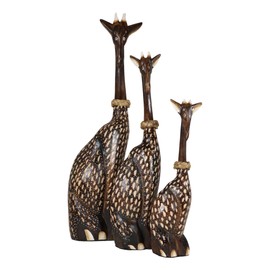 Ebros Gift Balikraft Hand Made Carved Wood Artisans Jerapah Totoel Large Sitting Safari Spotted Giraffe Family Set of 3 Decorative Figurines 20" H