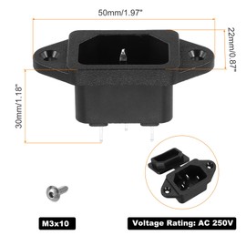 uxcell C14 Panel Mount Plug Adapter AC 250V 10A 3 Pins IEC Inlet Module Plug with Screws Power Connector Socket with Cover 2pcs