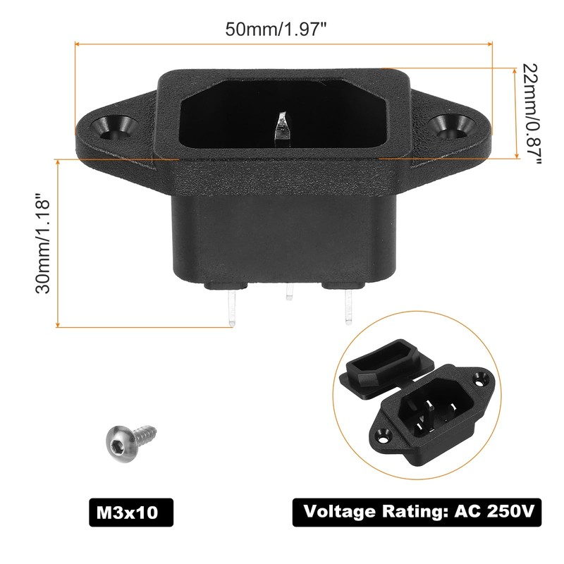 uxcell C14 Panel Mount Plug Adapter AC 250V 10A 3