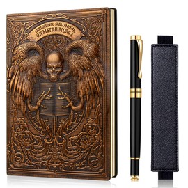 FEIDIAO Vintage Skull Embossed Leather Notebook Travel Journal with Ballpoint Pen and Pen Sleeve PU Leather Journal,A5 Diary, Hardcover Liner, Writing Notebook Gift for Men&Women (Red Copper)