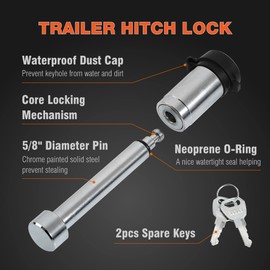 BIG RED 2 Pack Hitch Lock Pin, 5/8 Inch Trailer Receiver Locking Pin for 2"/2.5" Receiver, Hitch Locks with Keys for Car, Truck and Tow,Class Ⅴ