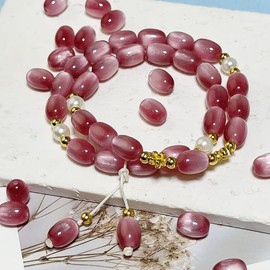 WANYI Pack of 20 Beads for Bracelets Making Yourself, 8 x 11 mm Oval Gemstone Beads for Threading Stone Beads with Hole Jewellery Beads for Jewellery Making Necklaces Jewellery Making (Pink)