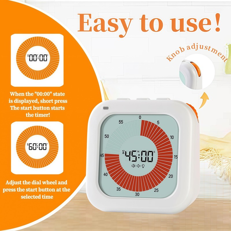 Visual Timer for Kids, 60-Minute Countdown Timer with LCD Display,