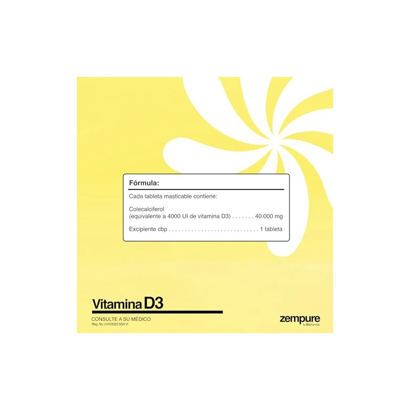 Vitamina D3 | Colecalciferol 4,000 UI | Tabletas Masticables Sabor