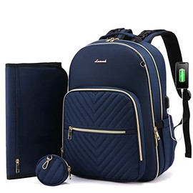 Diaper Bag Backpack, LOVEVOOK Quilted Baby Bag with Changing Pad & Pacifier Holder, Waterproof Travel Diaper Bags with USB Charging Port for Baby Boys Girls, Stylish and Large Capacity, Blue