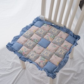 vctops Lace Patchwork Chair Pad Cushion with Ties, Elegant Ruffle Edge Decorative Cushions Farmhouse Floral Pattern Square Seat Cushion for Kitchen Dining Room Office (Type G,16"x16")