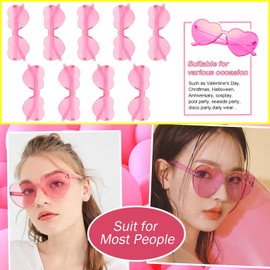 PUSABAOWO 9 Pack Heart Shaped Sunglasses Rimless Heart Glasses for Bachelorette Party Birthday Decorations Party Favors Supplies (Pink)