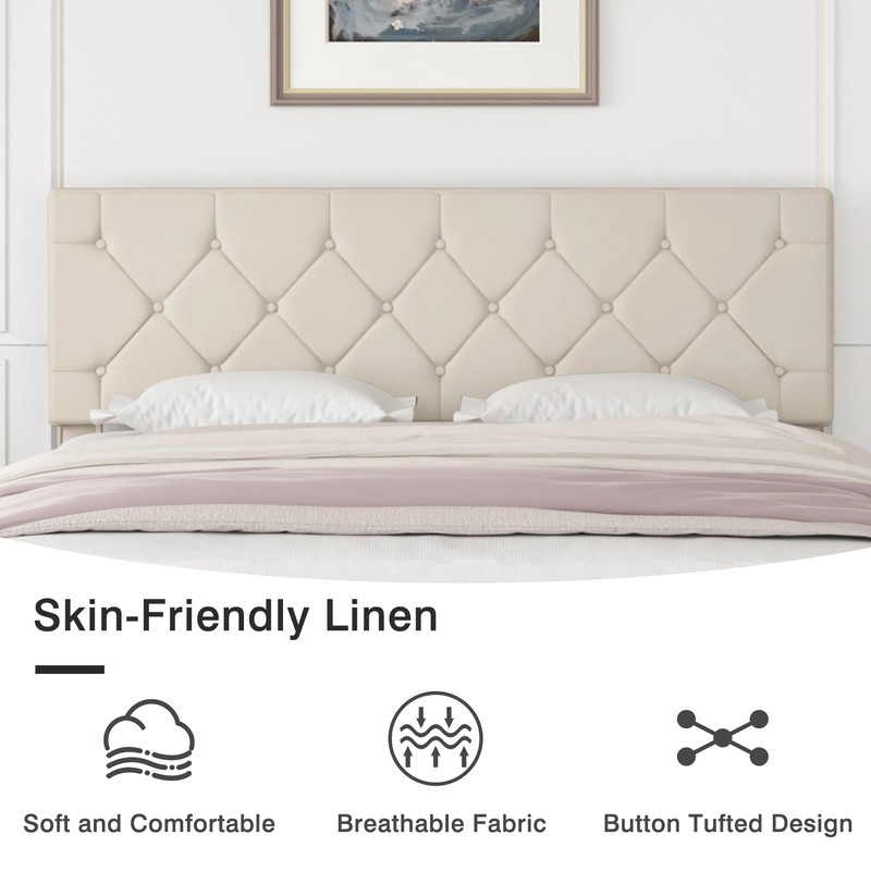 VECELO Queen Size Bed Frame with Button Tufted Headboard, Upholstered