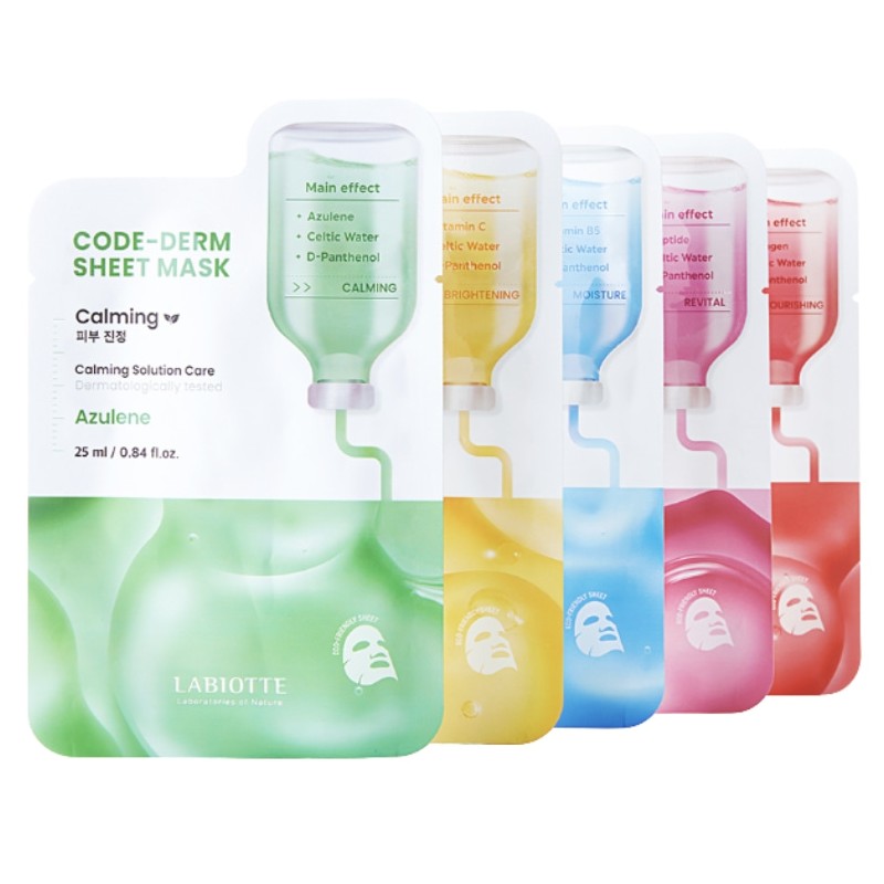 LABIOTTE Code-derm Sheet Mask 25ml*10ea [Calming/Brightening/Moisture/Revital/Nourishing], Type:05 Collagen/Nourishing