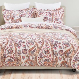 DAUAOTO King Size Patterned Duvet Cover Set - 104"x90" Cover + 2 Shams, 100% Cotton Printed Bedding Sets, Traditional Paisley Pattern