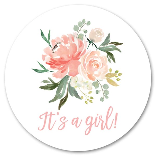 60 cnt Peach Greenery Floral It's a Girl Stickers