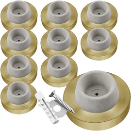 Stainless Steel & Rubber Wall-Mounted Door Stopper by NYCO Architectural Hardware- Heavy Duty Round Door Bumper for Wall & Door Protection- Modern Universal Door Slam Stopper (Satin Brass Grey Rubber)