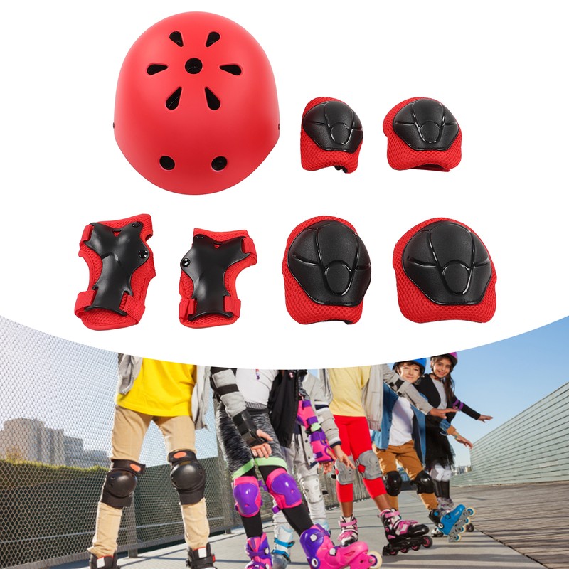 7pcs/set Children Safety Helmet Knee Elbow Pad Sets Breathable Riding