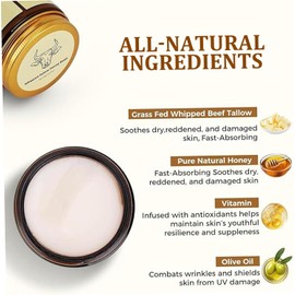 Whipped Tallow Honey Balm - Nourishing Moisturizer with Grass-Fed Beef Tallow & Honey, Lightweight Non-Greasy Formula for Dry, Sensitive Skin