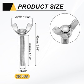 uxcell 20Pcs 1/4-20" x 1-1/2" Wing Butterfly Screw Bolts, 304 Stainless Steel Machine Fastener, Thumb Hand Screws for Electronic Equipment, Silver Tone