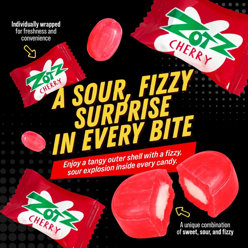 Zotz Fizzy Old Fashioned Hard Candy Fruit Flavored Cherry Candy,